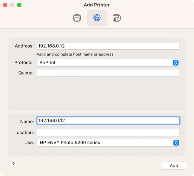 نصب پرینتر در مک با IP